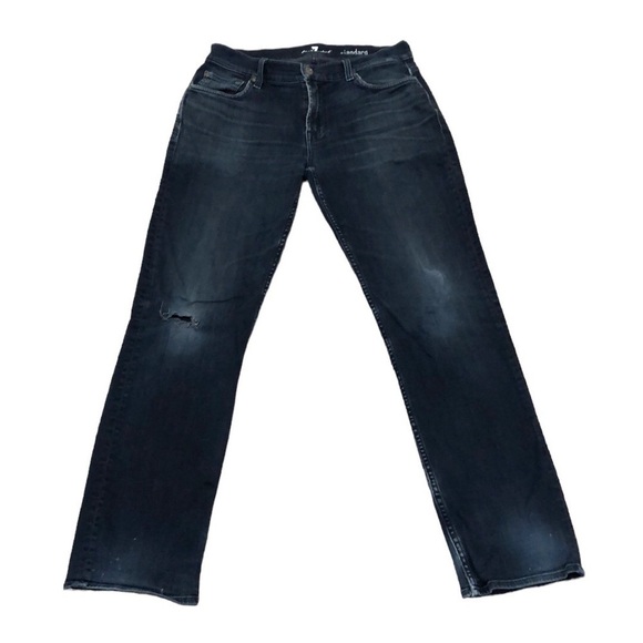 7 for All Mankind Standard Straight Leg Jeans Size 30 30x32 Distressed Dark Blue - Picture 1 of 10